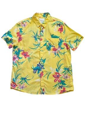 ​American Eagle XL Yellow Floral Tropical Hawaiian Resort Wear Button Up